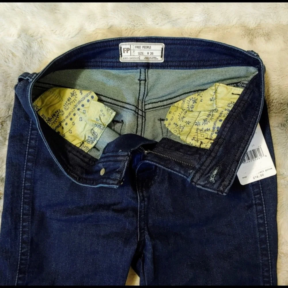 Free People | Dark Denim Raw Hem Biker Jean Shorts | Trendy Mom Bottoms | 26 NWT - Picture 3 of 10